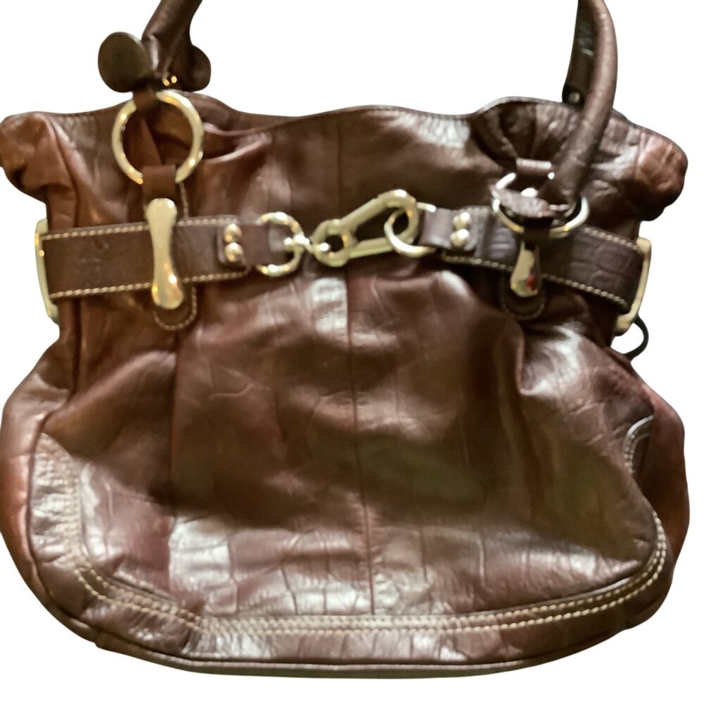 NWOT Brown Shoulder Bag Genuine Leather,Leopard Print Interior, Zipper, Makowski